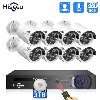 Hiseeu 5MP 3MP H. 265 8CH POE Turvalisuse Järelevalve Kaamera Süsteem Kit Komplekt AI näotuvastus Heli Salvestada IP Kodu CCTV Video NVR