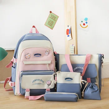 Jaapani Stiilis Komplekt 5tk Lapsed Kooli Seljakott Kawaii Naiste Bagpack Bookbag Sülearvuti Kott Teismelised Tüdrukud 2023 Õpilased Totes Sac