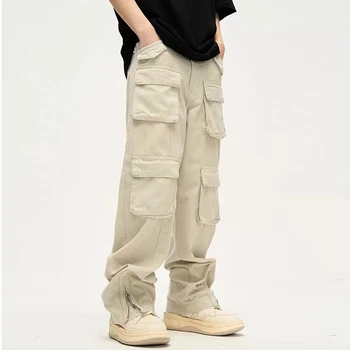 High Street Multi-taskud Tahked Värvi Meeste Cargo Püksid Kevadel Vabaaja Y2K Harajuku Tunked Unisex Hip-Hop Liiga Püksid