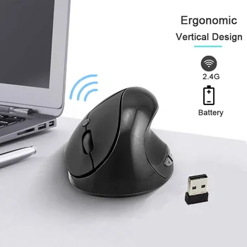 2.4 G Optiline Vertikaalne Hiirt, 6 Nuppu, USB Juhtmeta Hiired 1600DPI Ergonoomiline, Mugav Gaming Mouse Must Mause Töölaua Sülearvuti