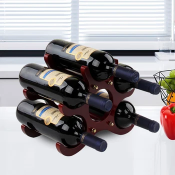 Veini Rack täispuidust Struktuuri Punane Geomeetriline veinipudeli Hoidja 6 Pudelit USA