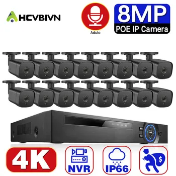 16CH 4K POE NVR 8/16 4K 8MP POE IP-Kaamera Liikumise Tuvastamise Security System Audio Päev Öise Nägemise H. 265 8MP Veekindel Kaamera