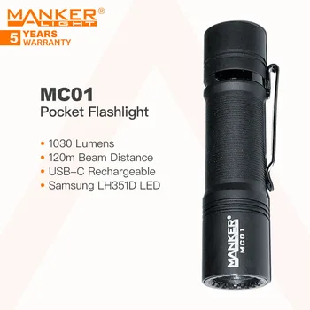 Manker MC01 Tasku Taskulamp, 2500mAh Akut, 1030 Luumenit Clip Carry, Lahe / Neutraalne Valge-hele