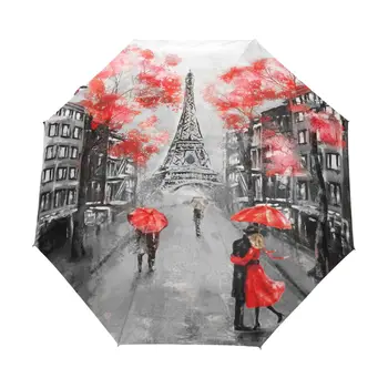 Pariisi Eiffeli Torn Õli Maali Kunst Kaasaskantav Vihmavari Vihma Naiste Automaatne Kolm Kokkuklapitavad Reisi Vihmavari Mees Päikesevari Parapluie