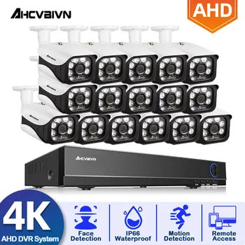 16CH 4K liikumistuvastus DVR Turvalisuse Kaamera Süsteem Kit 8MP AHD Camera IR Outdoor Veekindel CCTV Video Valve DVR Komplekt P2P