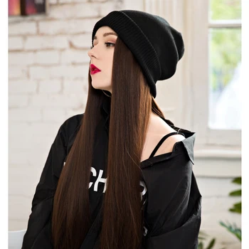 Pikk Sirge Müts Parukas Sünteetilised Juuksed Parukad Must Pruun Roosa 24inch füüsiline ühendus reguleeritav müts parukas tüdruk pool
