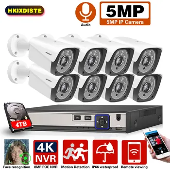 4K näotuvastus 8CH H. 265 NVR Super HD 5MP Audio-POE Turvalisus Kaamera Süsteem Kit Väljas Veekindel CCTV PoE Järelevalve Kit