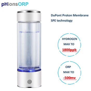 SPE/PEM Rikas Vesiniku Vee Generaator Pudel H2 Ionisaator 400ml Klaas Tass Keha Dupont PEM membraani Kiire 3min Elektrolüüs kinkekarbis