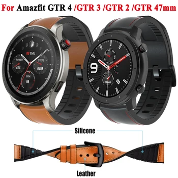 Nahast Silikoon Käevõru Amazfit GTR 47mm Rihma Xiaomi Amazfit Stratos / GTR2 / GTR 2e / GTR 3 pro / GTR 4 Watchband